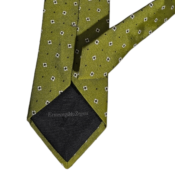 ERMENEGILDO ZEGNA Green Floral Polka Dot Silk LUXURY Tie ITALY - Picture 4 of 4